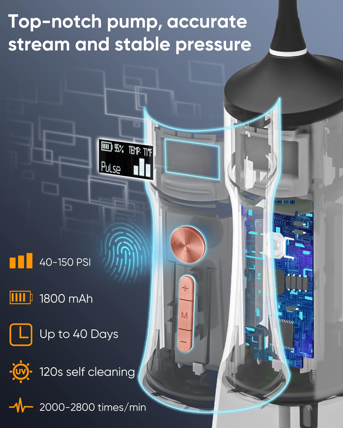 Water flosser in use showing high-pressure spray
