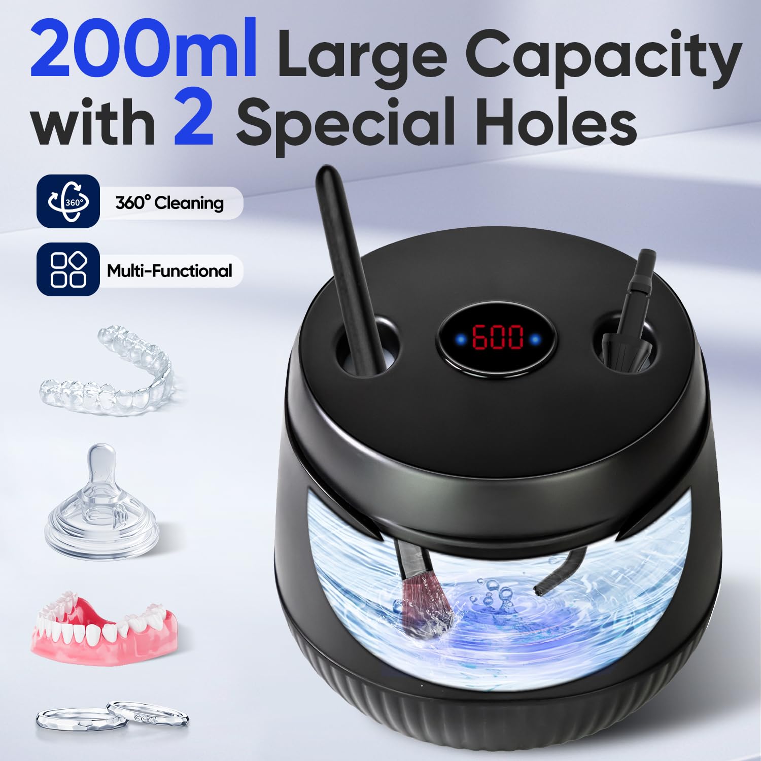 Ultrasonic cleaner unit for dentures and retainers