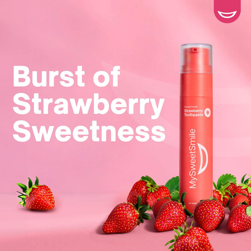 Close-up graphic representing strawberry berry flavor burst for MySweetSmile toothpaste