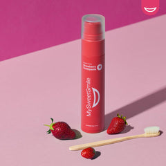 MySweetSmile Strawberry Toothpaste tube back view showing ingredients