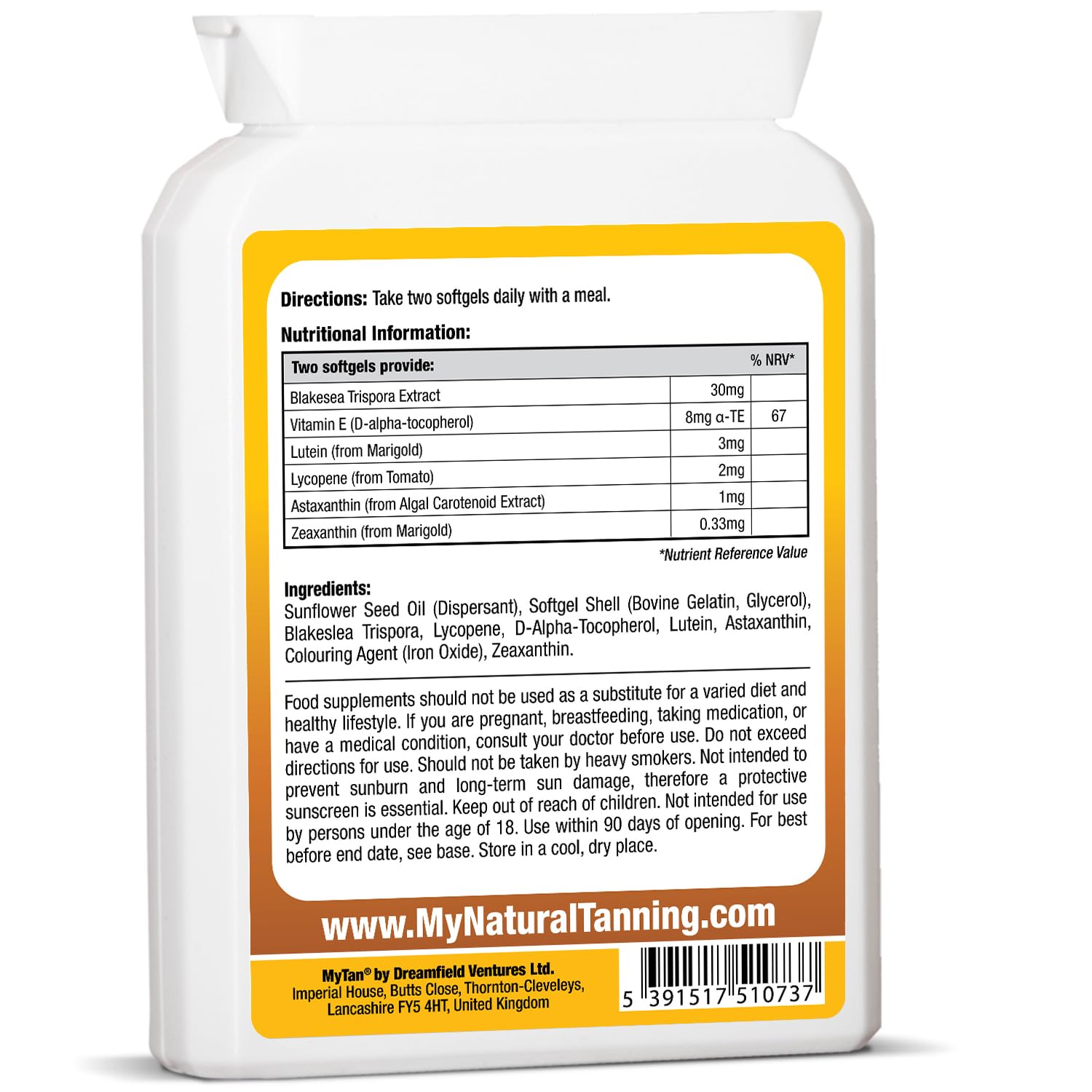 Close-up of MyTan Bronze softgels