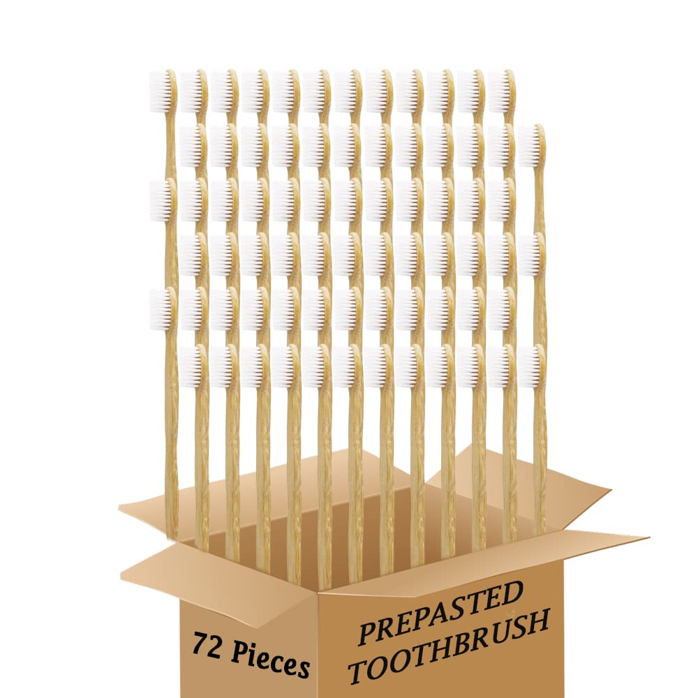 N-amboo Bamboo Toothbrush with a biodegradable bamboo handle and prepasted soft bristles (72 White)
