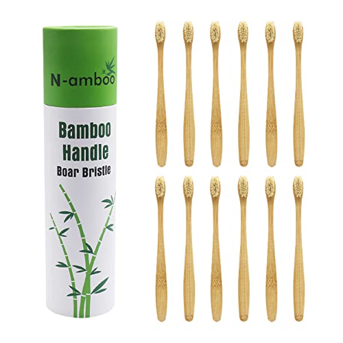 N-amboo Bamboo Toothbrush Pack of 12 – boar bristles, bamboo handle