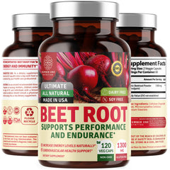 Front view of N1N Premium Organic Beet Root Capsules bottle