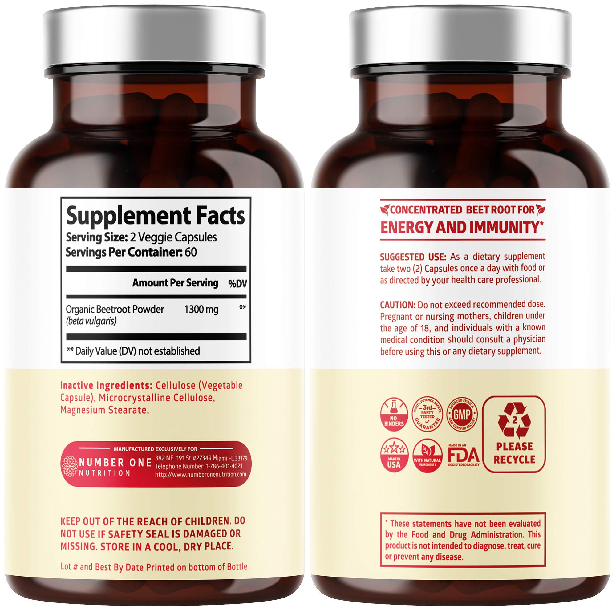 Side view of N1N Beet Root Capsules bottle