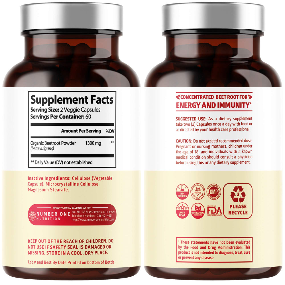 Side view of N1N Beet Root Capsules bottle