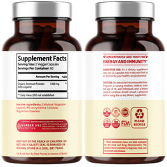 Side view of N1N Beet Root Capsules bottle