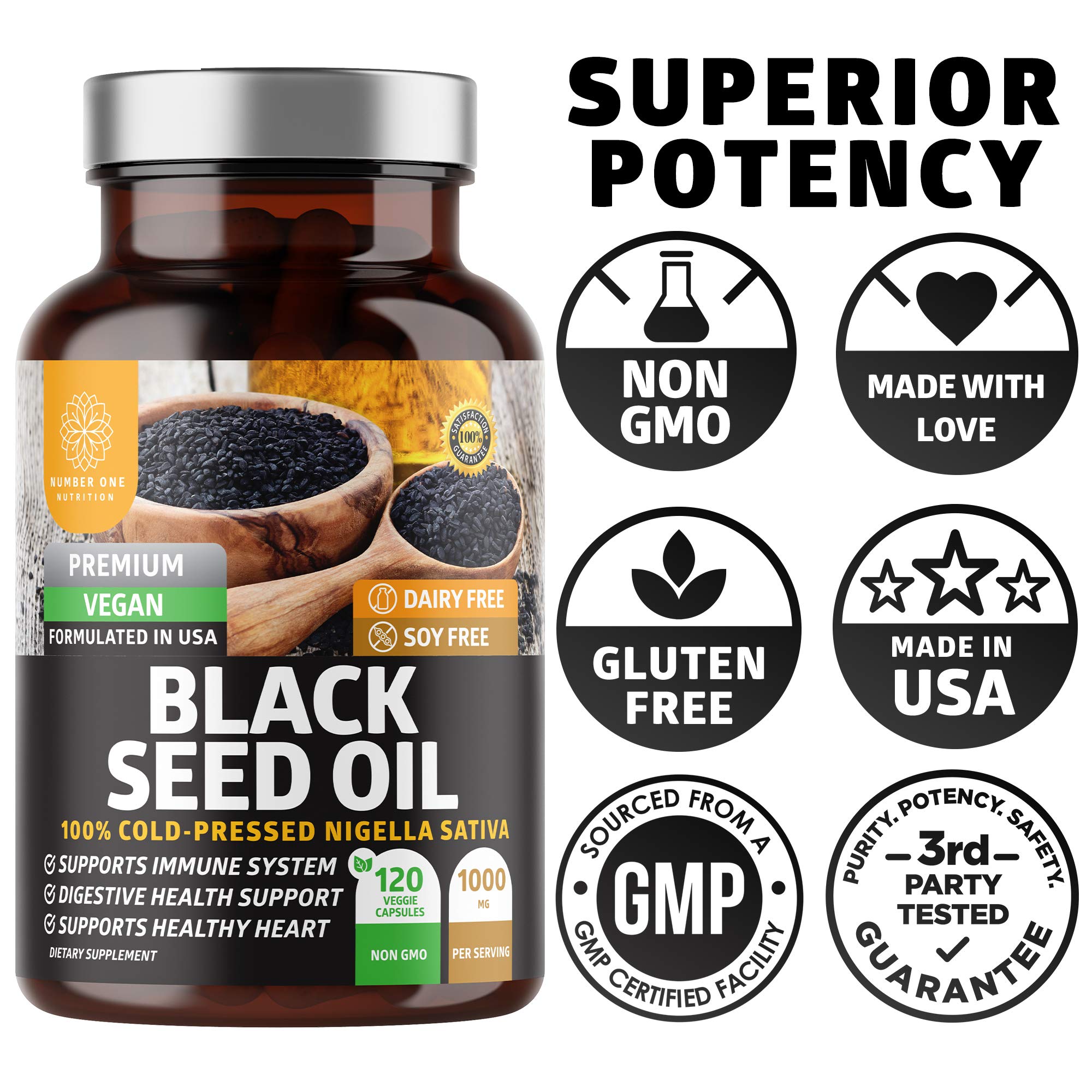 Front label of N1N Premium Black Seed Oil bottle