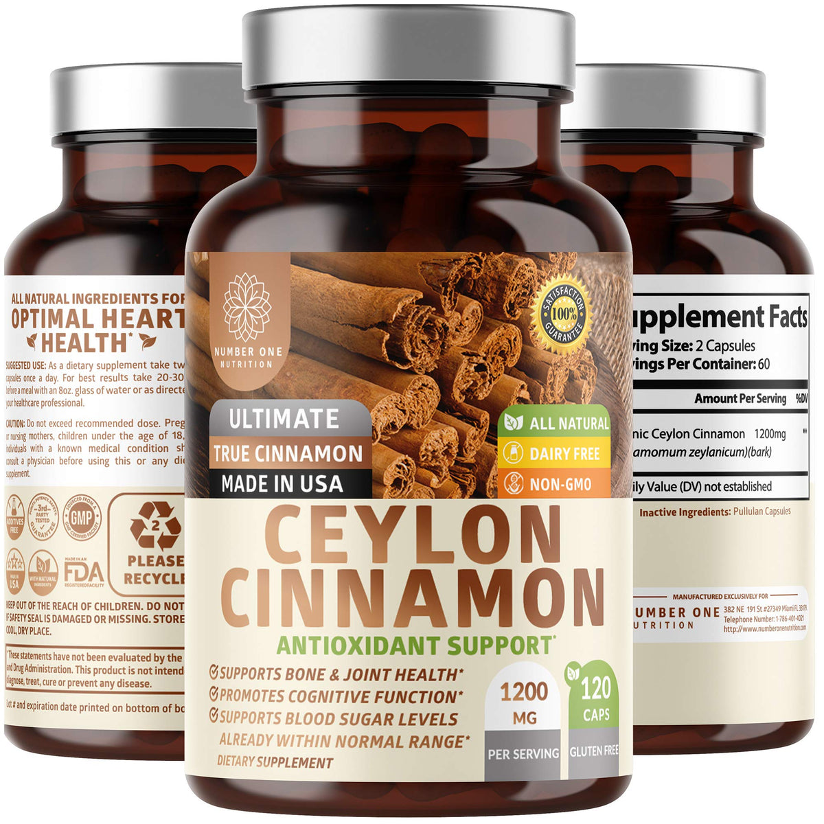 N1N Premium Ceylon Cinnamon 1200mg bottle front view
