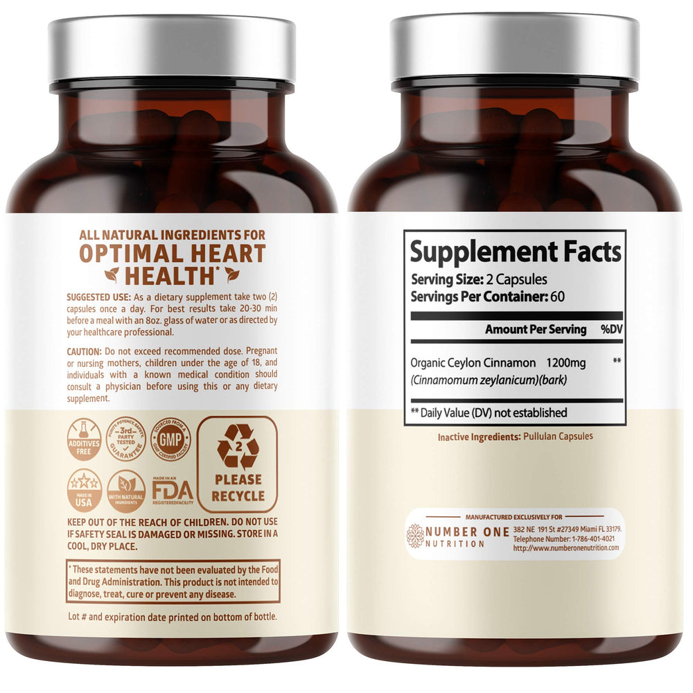N1N Premium Ceylon Cinnamon 1200mg bottle back / ingredients view