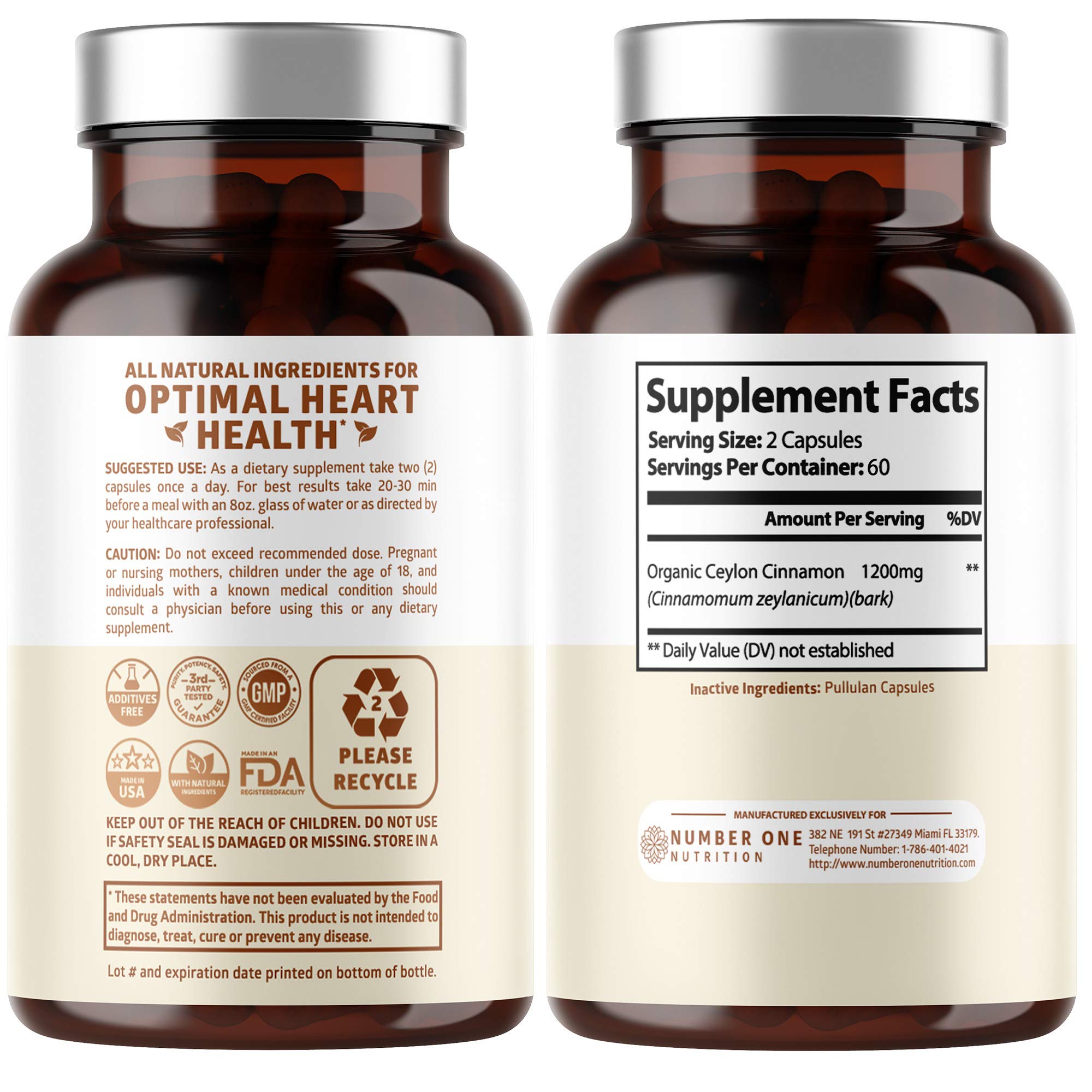 Close-up of N1N Cinnamon supplement bottle showing 120 capsules