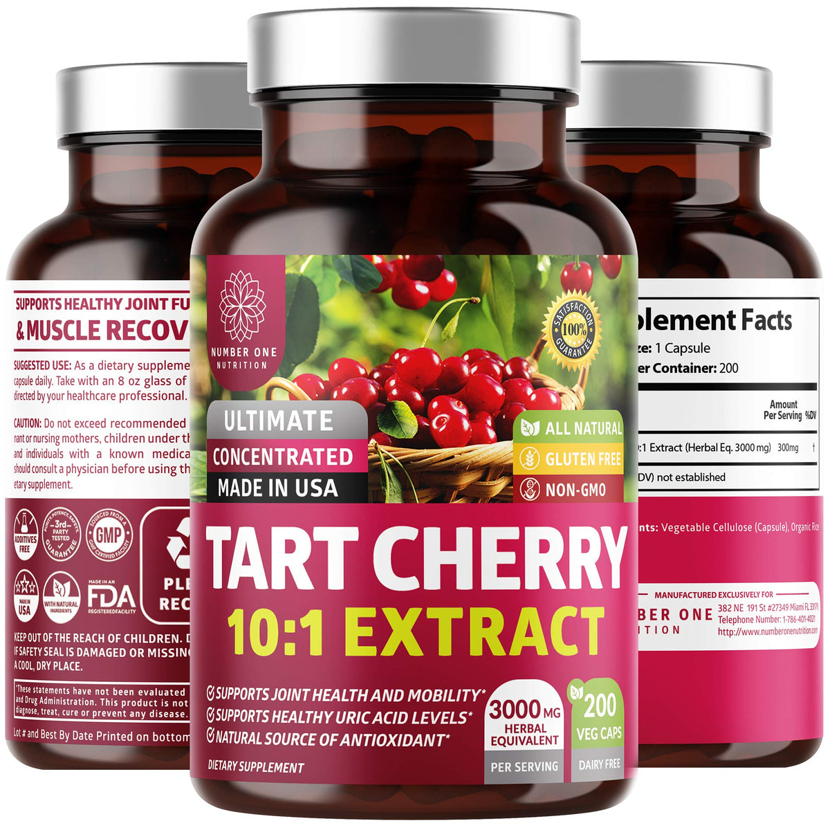 N1N Premium Tart Cherry Extract Capsules – 200 veggie caps