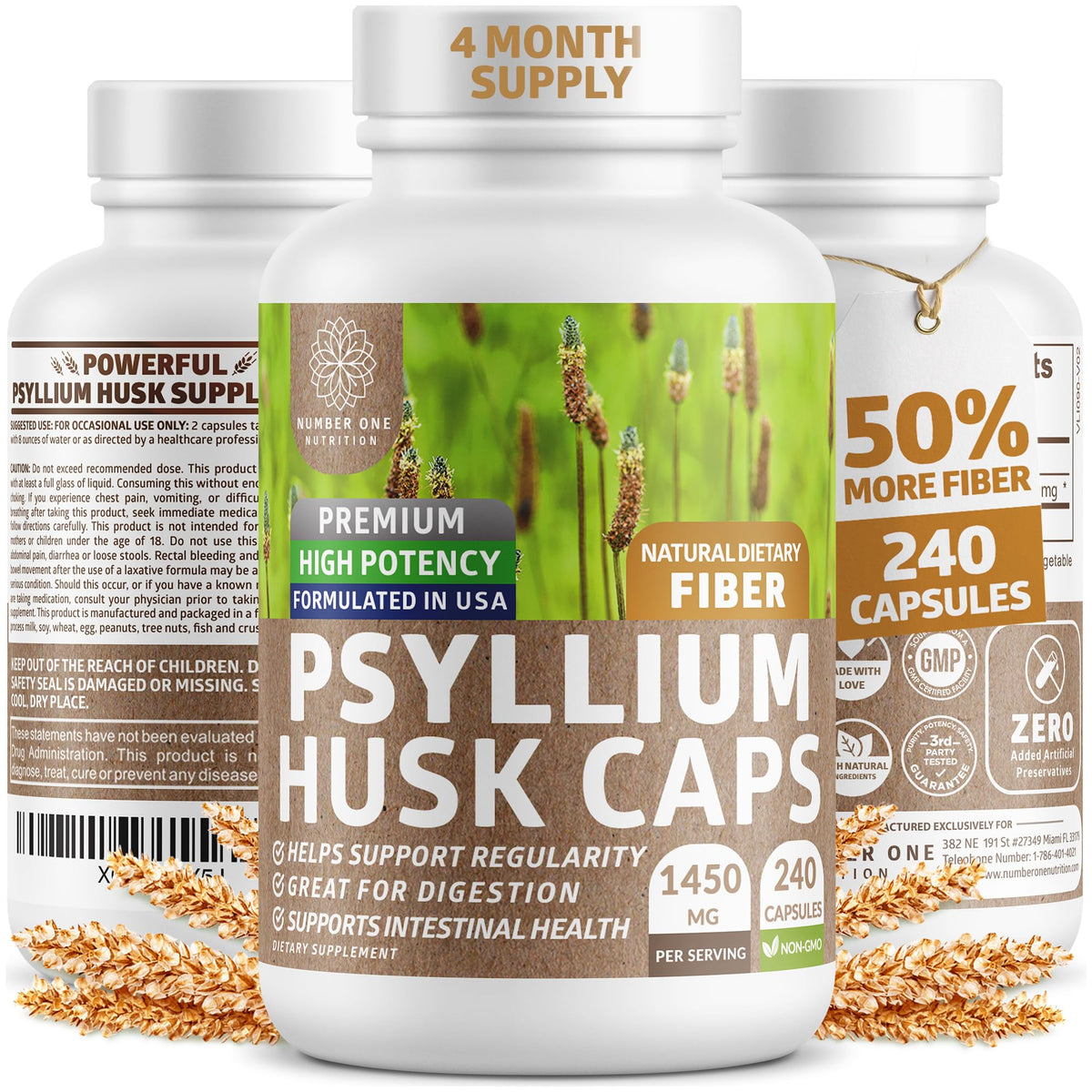 N1N Premium Psyllium Husk Capsules bottle with label