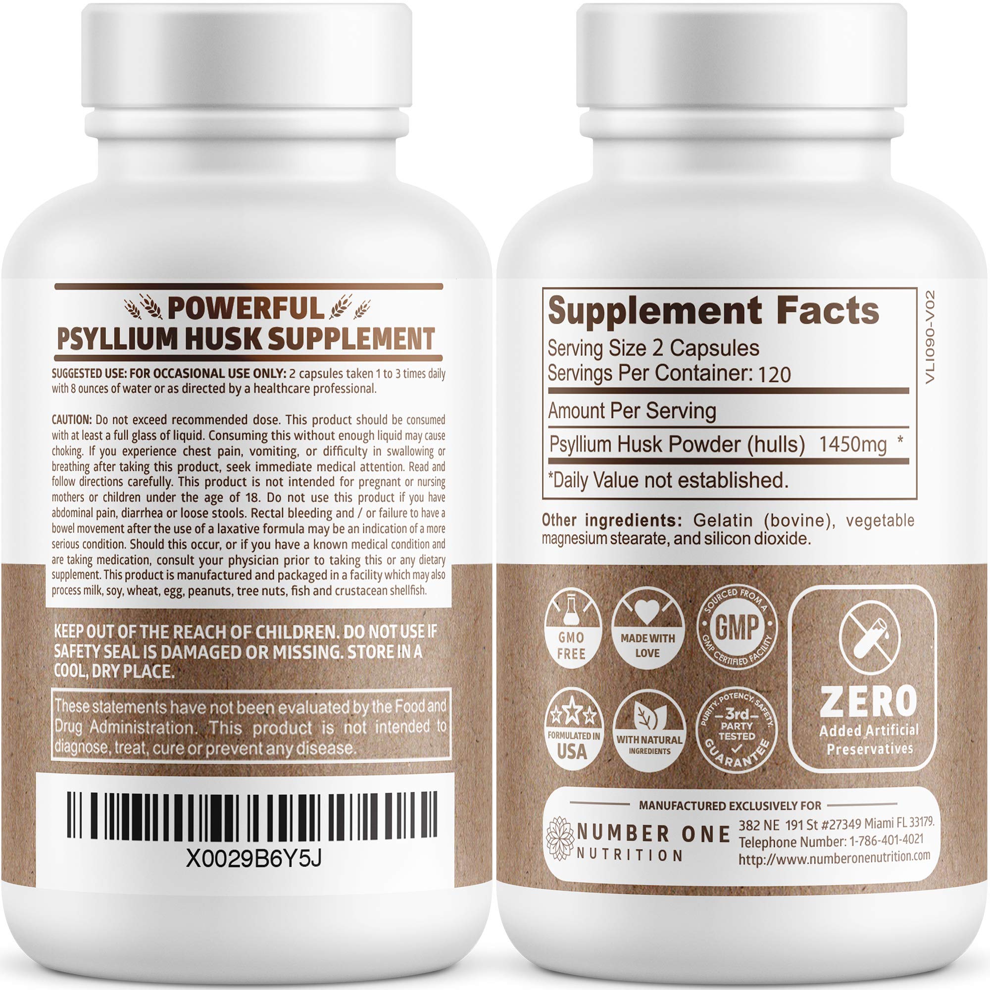 Close-up of 1450 mg soluble fiber per serving on bottle