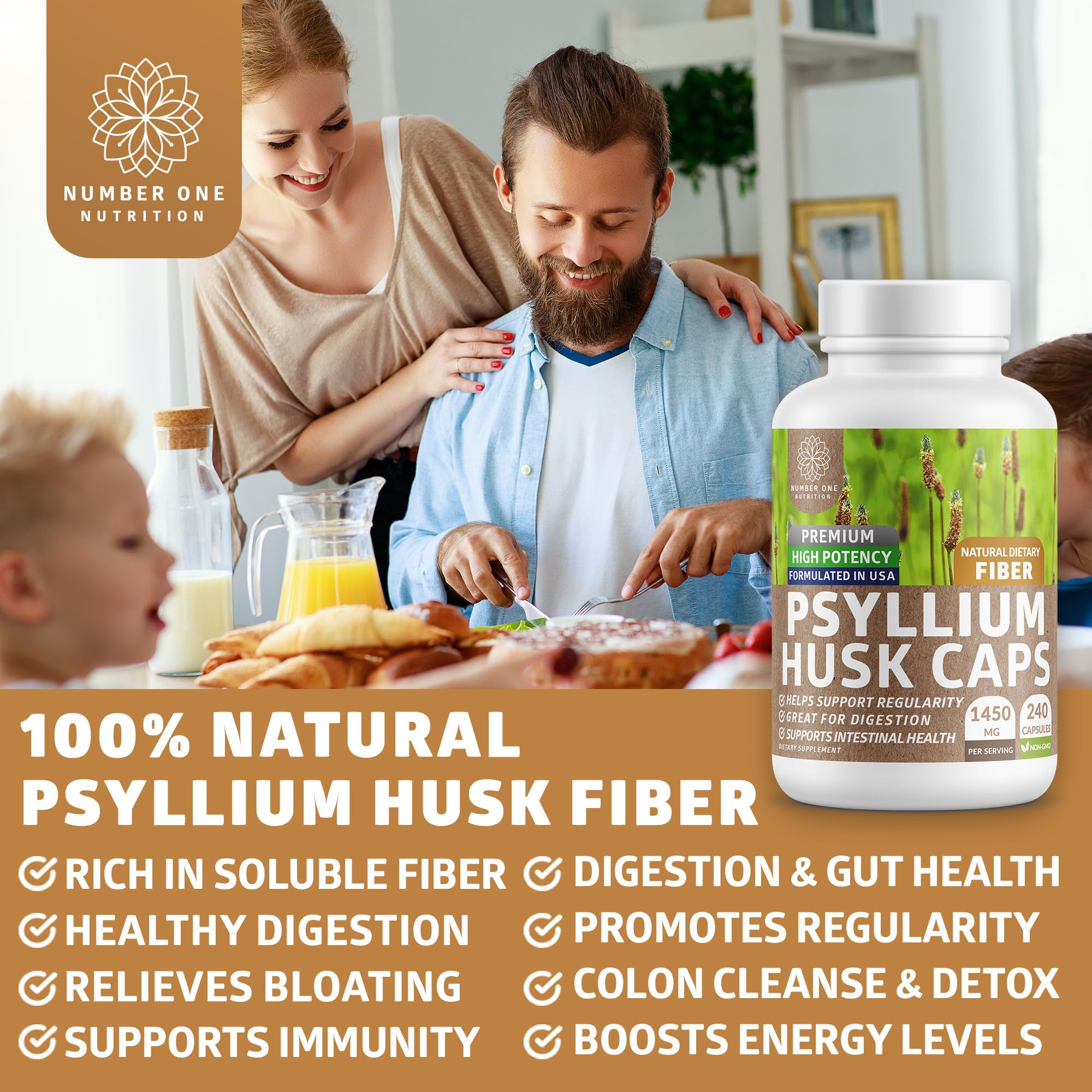 All-natural ingredients label on N1N Psyllium Husk Capsules