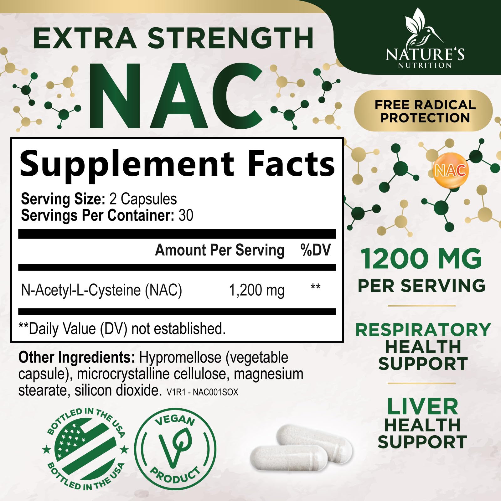 Close-up view of NAC 1200 mg capsules