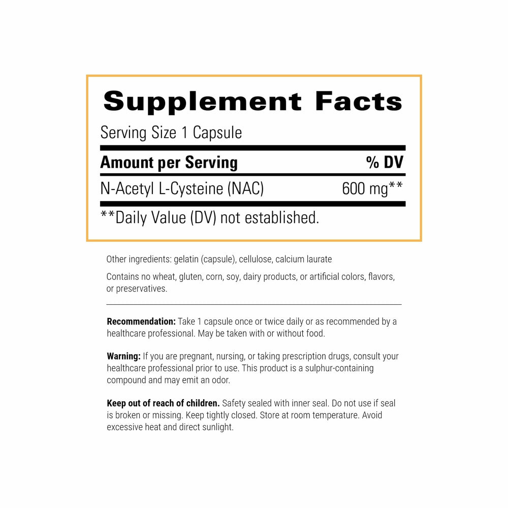 N-Acetyl L-Cysteine antioxidant support label