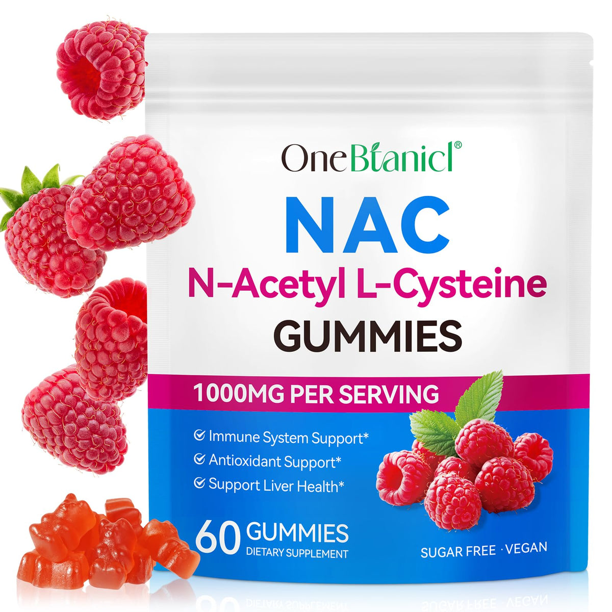 NAC Gummies bottle – 60 gummies, 1000mg per serving label