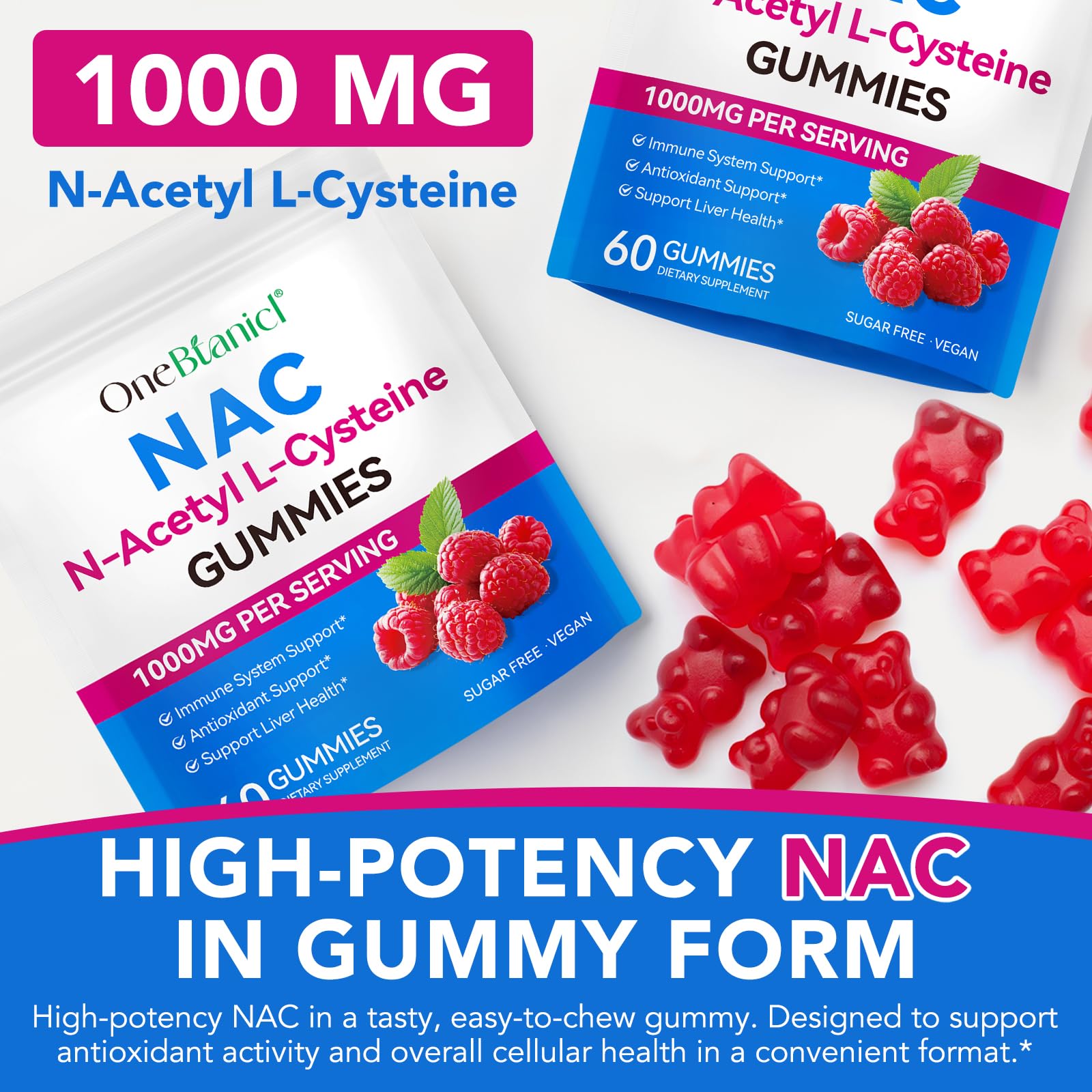 Close-up of NAC Gummies bottle label and packaging