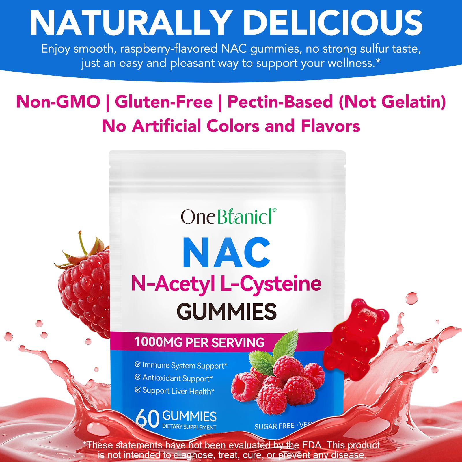 Sugar-free NAC Gummies label highlighting zero added sugar