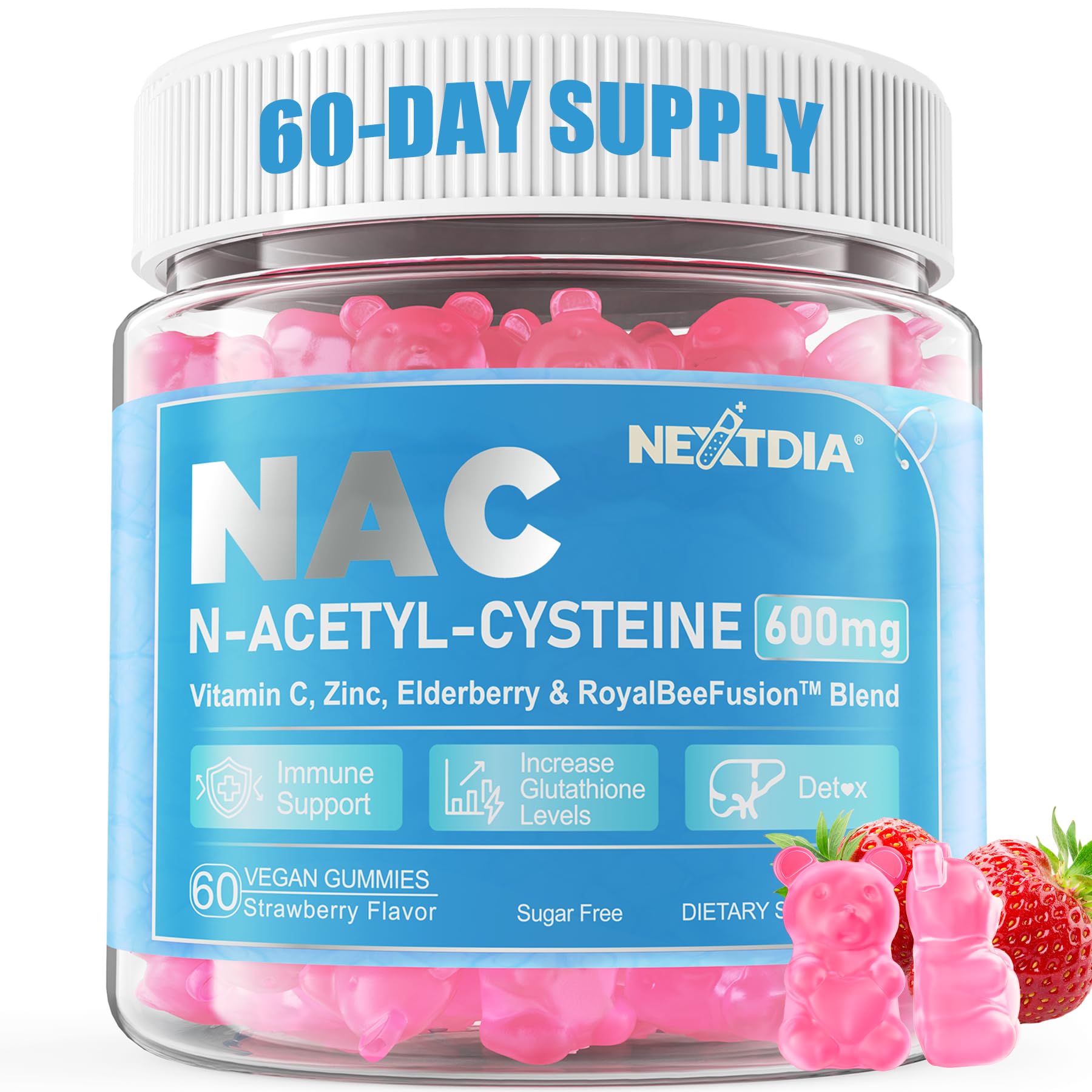 Bottle of Nextdia NAC Gummies 120 count with label