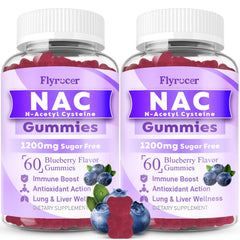 Two-pack NAC Gummies bottle front showing blueberry flavor and 1200 mg potency