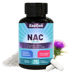 NAC supplement bottle label shows 800mg NAC and 200mg Milk Thistle