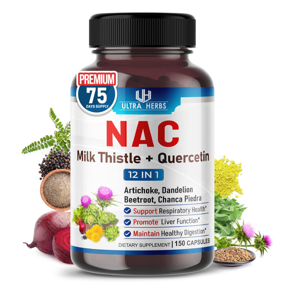 Bottle of NAC supplement with Milk Thistle and Quercetin – 150 capsules