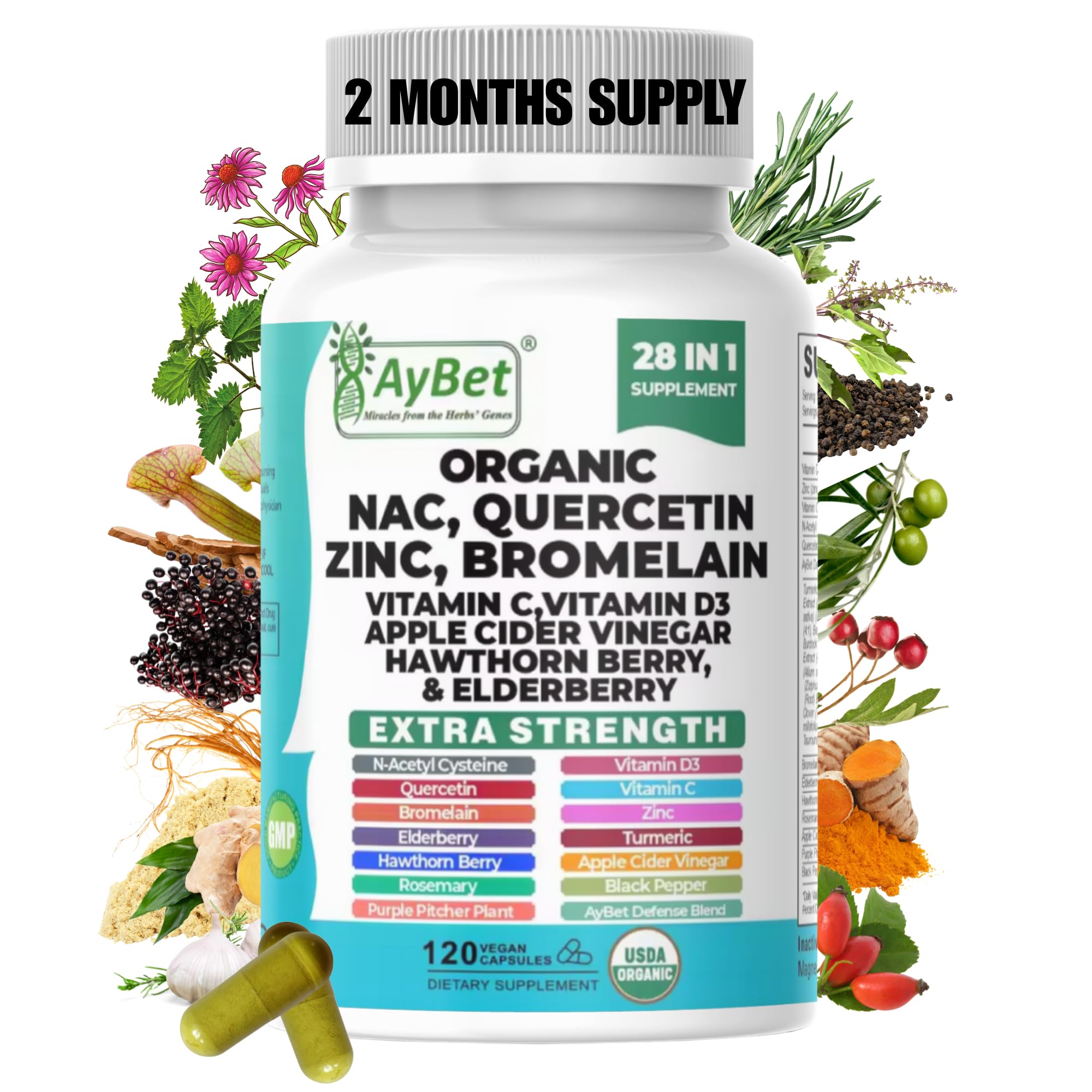 NAC Quercetin Zinc Bromelain supplement bottle front label