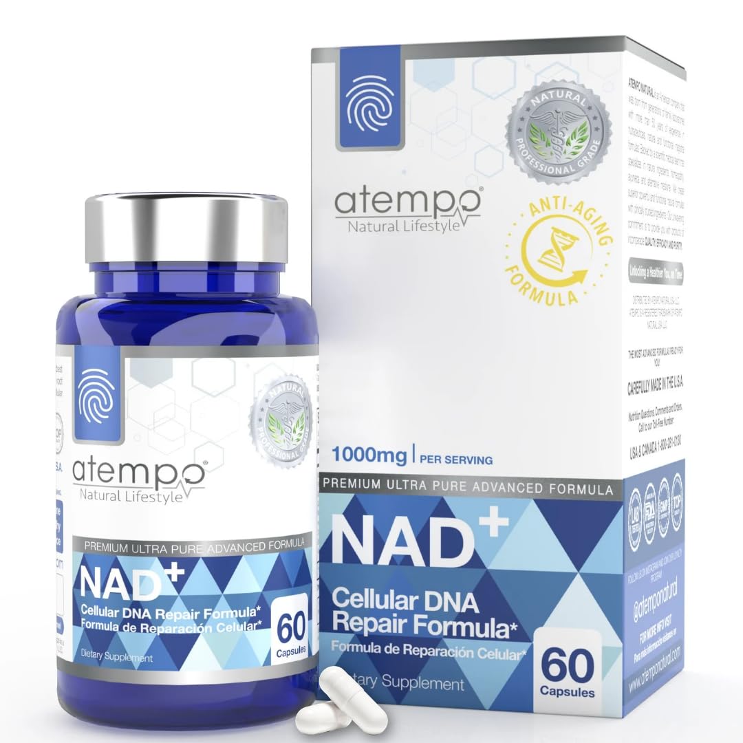 NAD+ supplement bottle showing 60 capsules