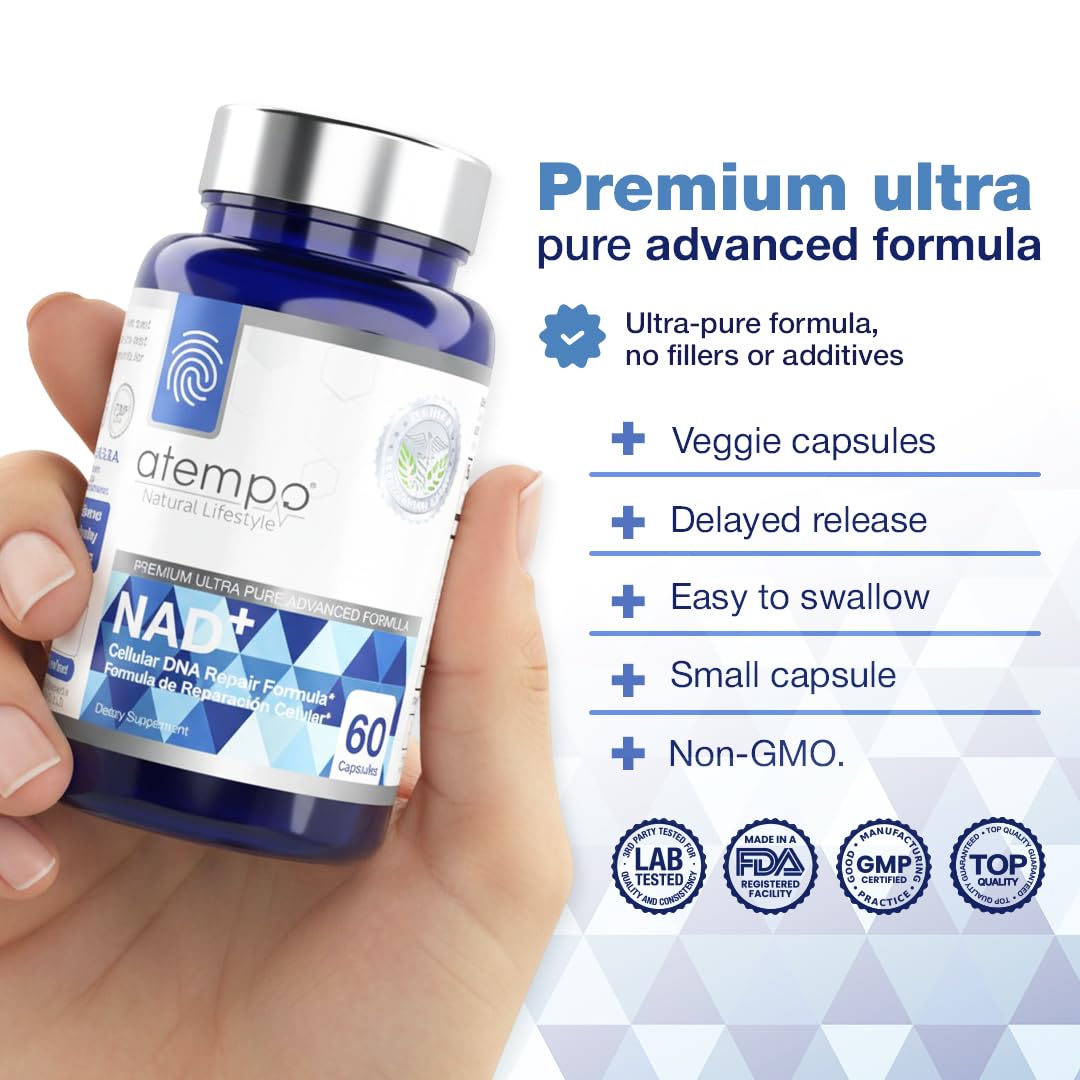 Close-up of NAD+ 1000 mg high absorption bottle label