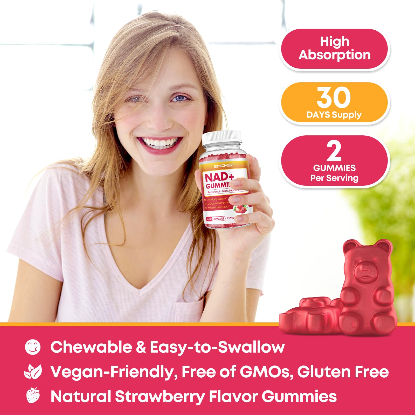 60-count bottle packaging for NAD+ Gummies