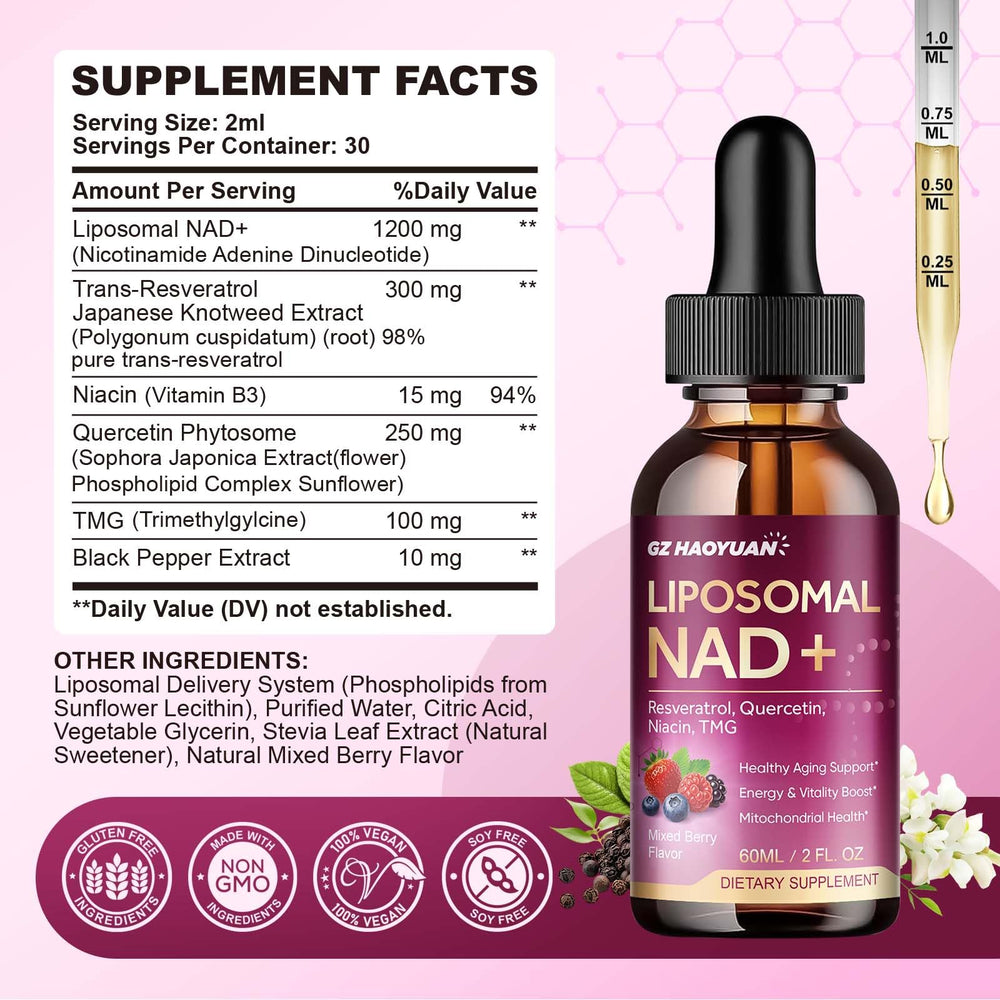 Liposomal NAD+ liquid drops with berry flavor