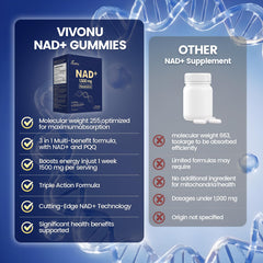 Close-up of 1500mg liposomal NAD+ formula with NR, Resveratrol, Quercetin and PQQ