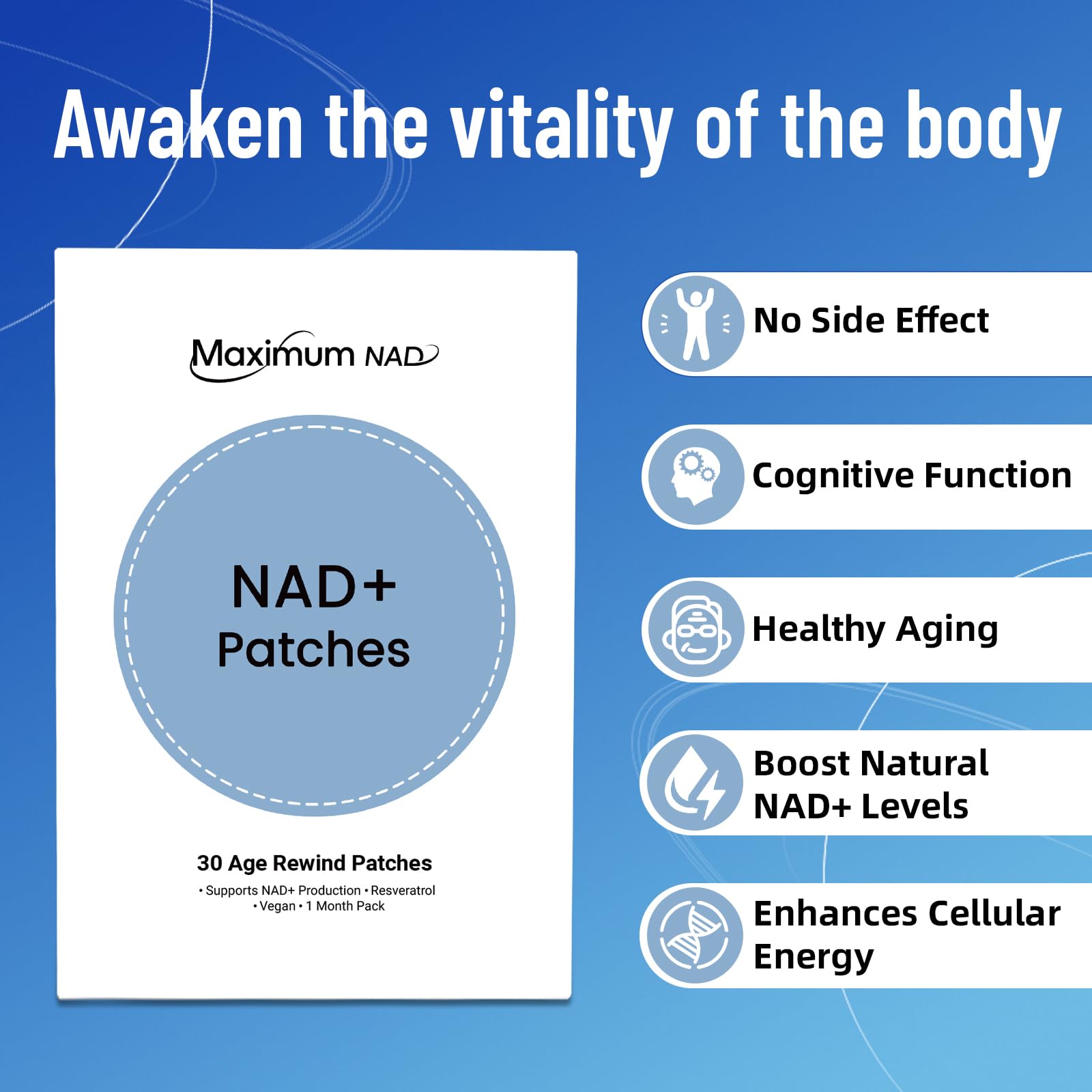 NAD+ patch showing topical delivery surface for steady absorption
