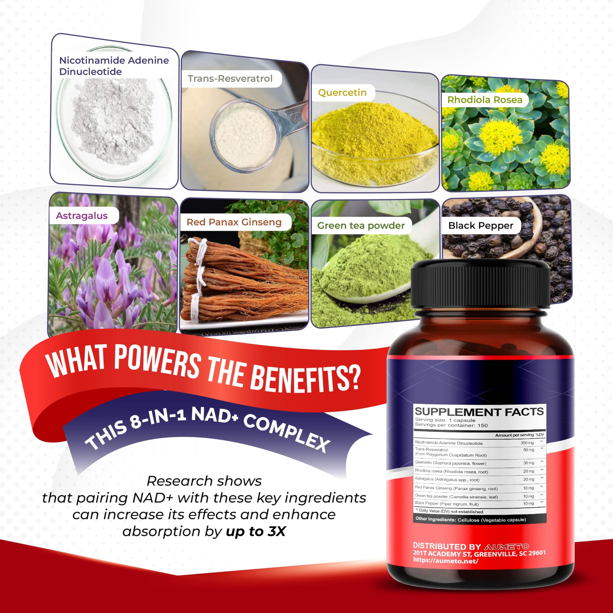 Close-up of Quercetin extract and Rhodiola rosea extract ingredients