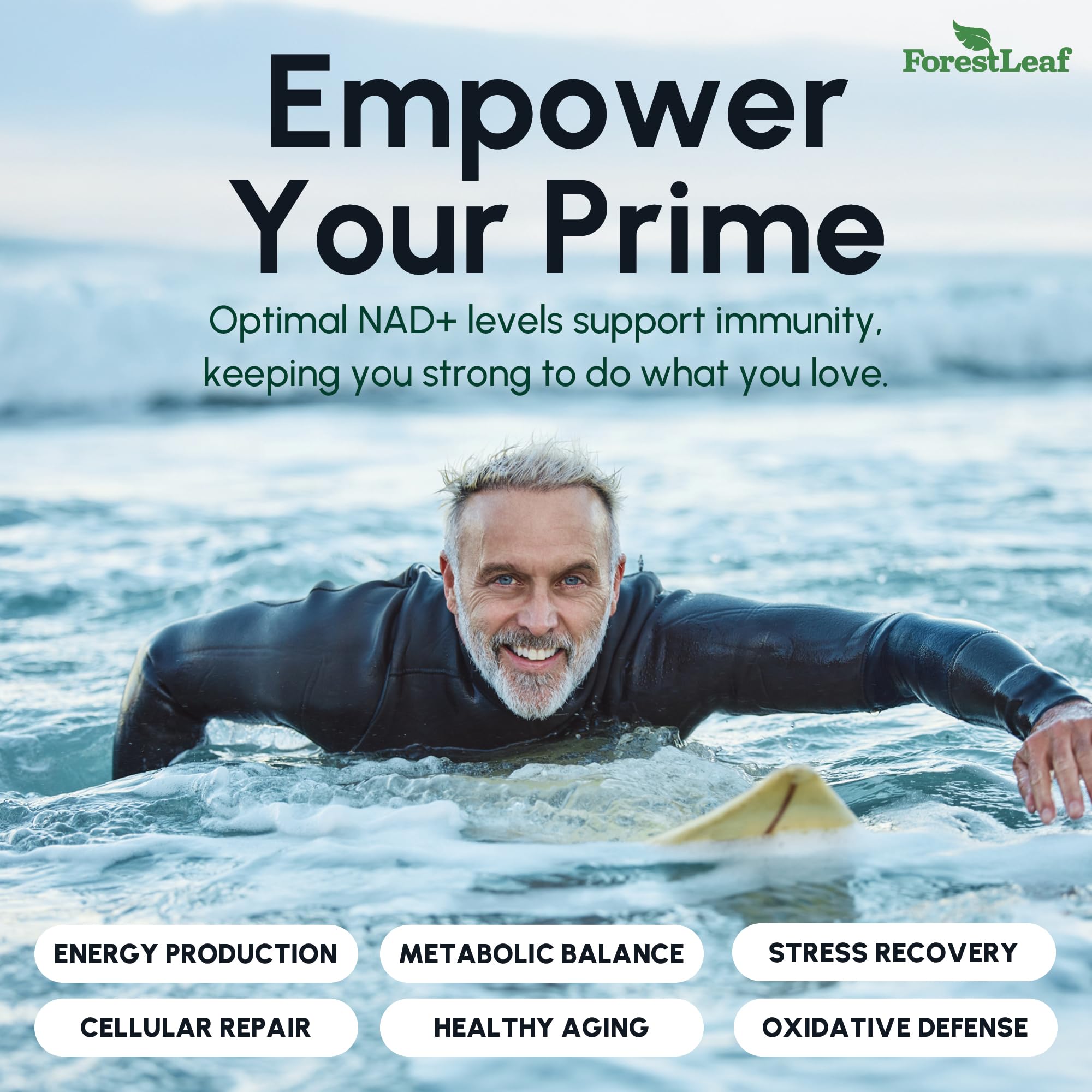 Daily use scene with NAD+ supplement bottle