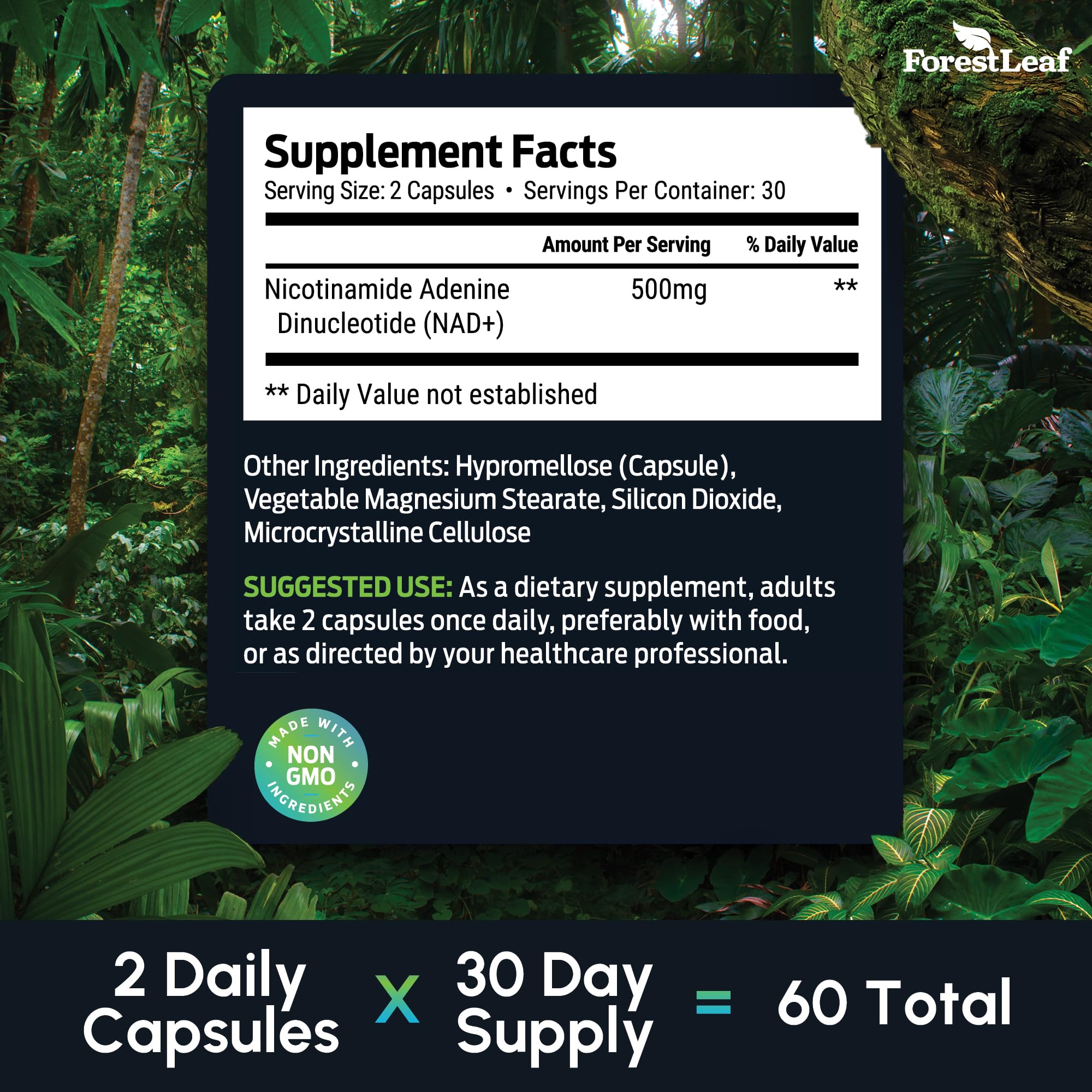 NAD+ supplement ingredients label