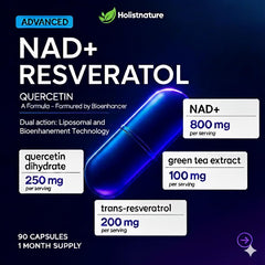 Ingredients panel highlighting resveratrol, quercetin, green tea