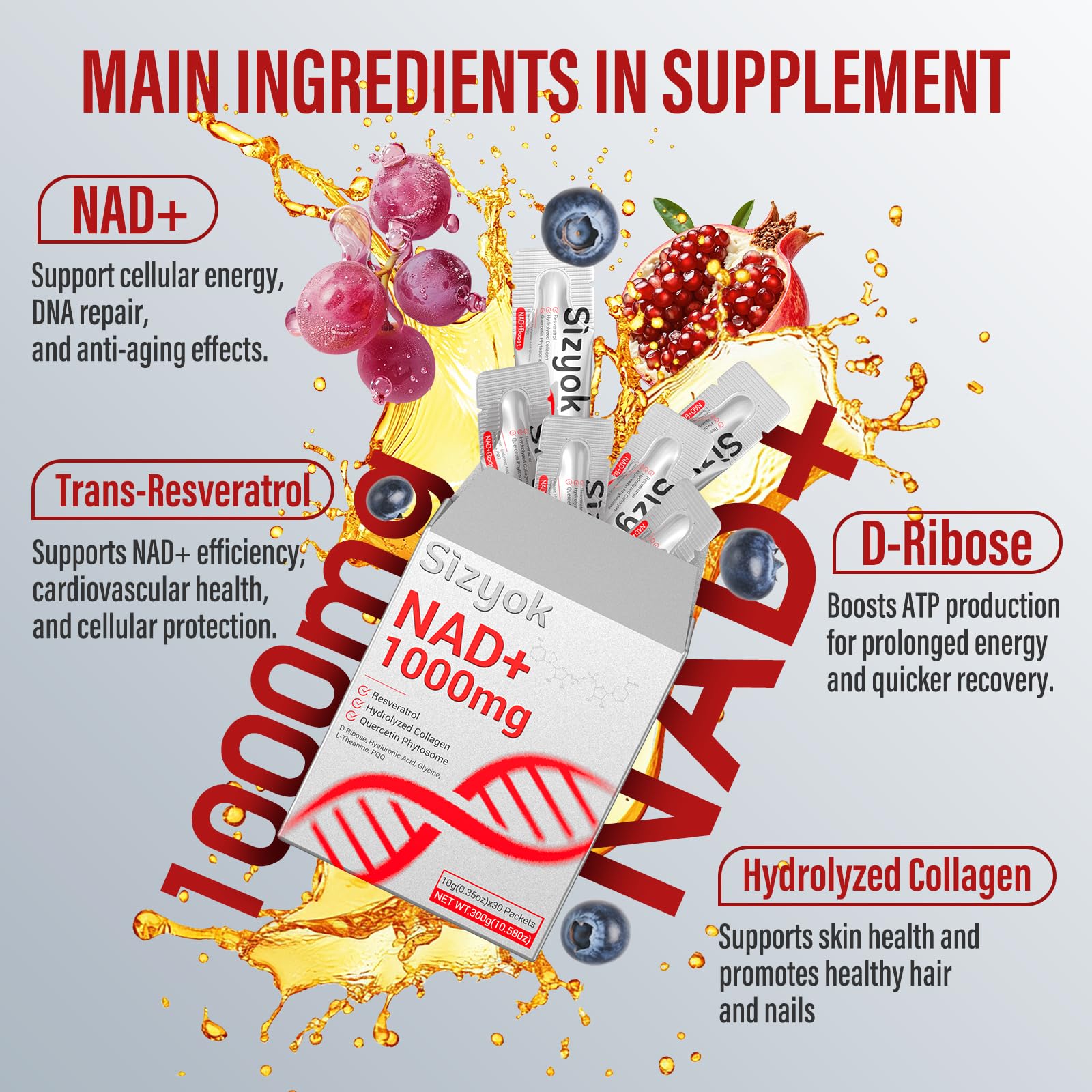 NAD+ liquid formula showing high absorption and energy support