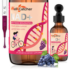 Bottle of NAD+ liquid supplement for women and men