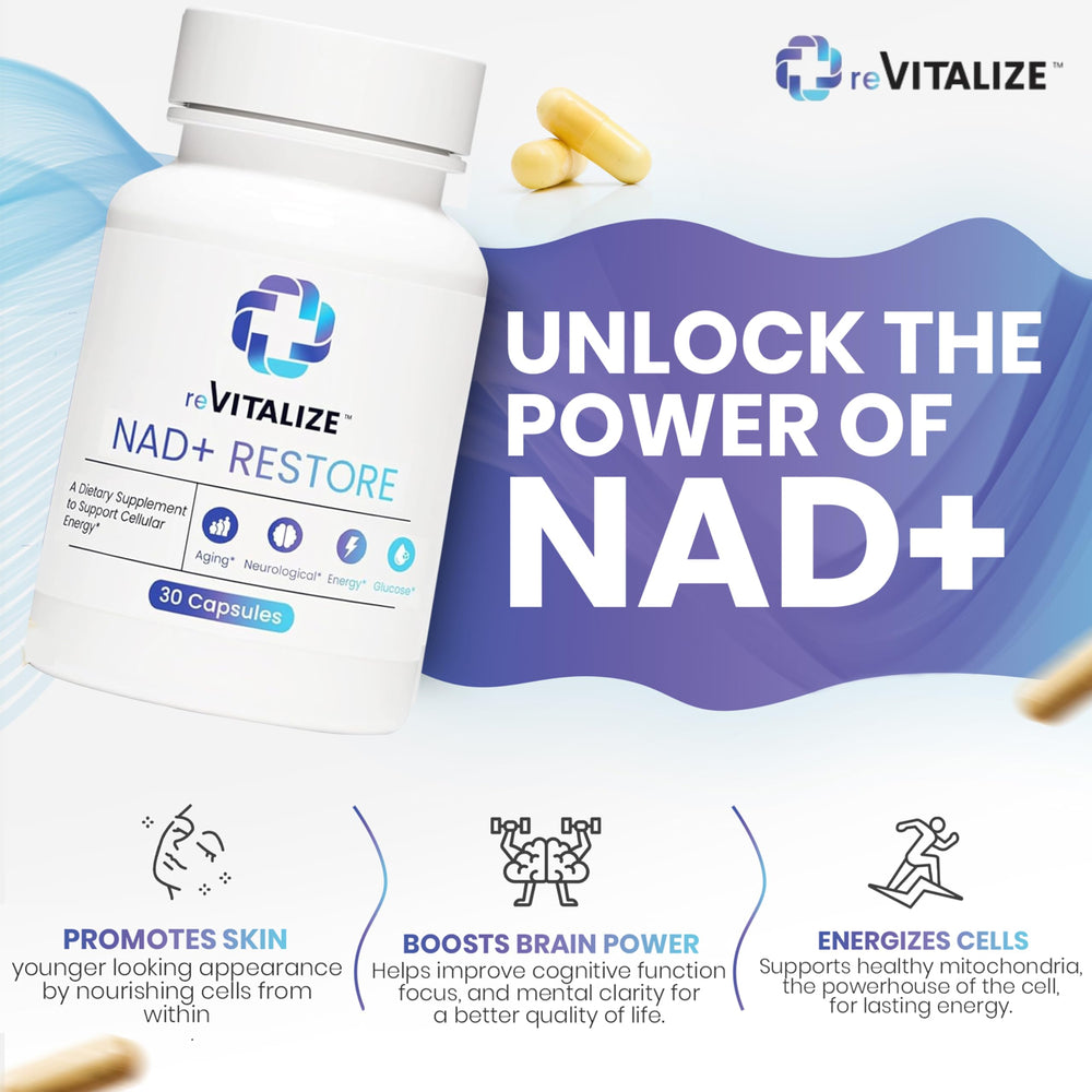 30-serving NAD+ supplement bottle and packaging