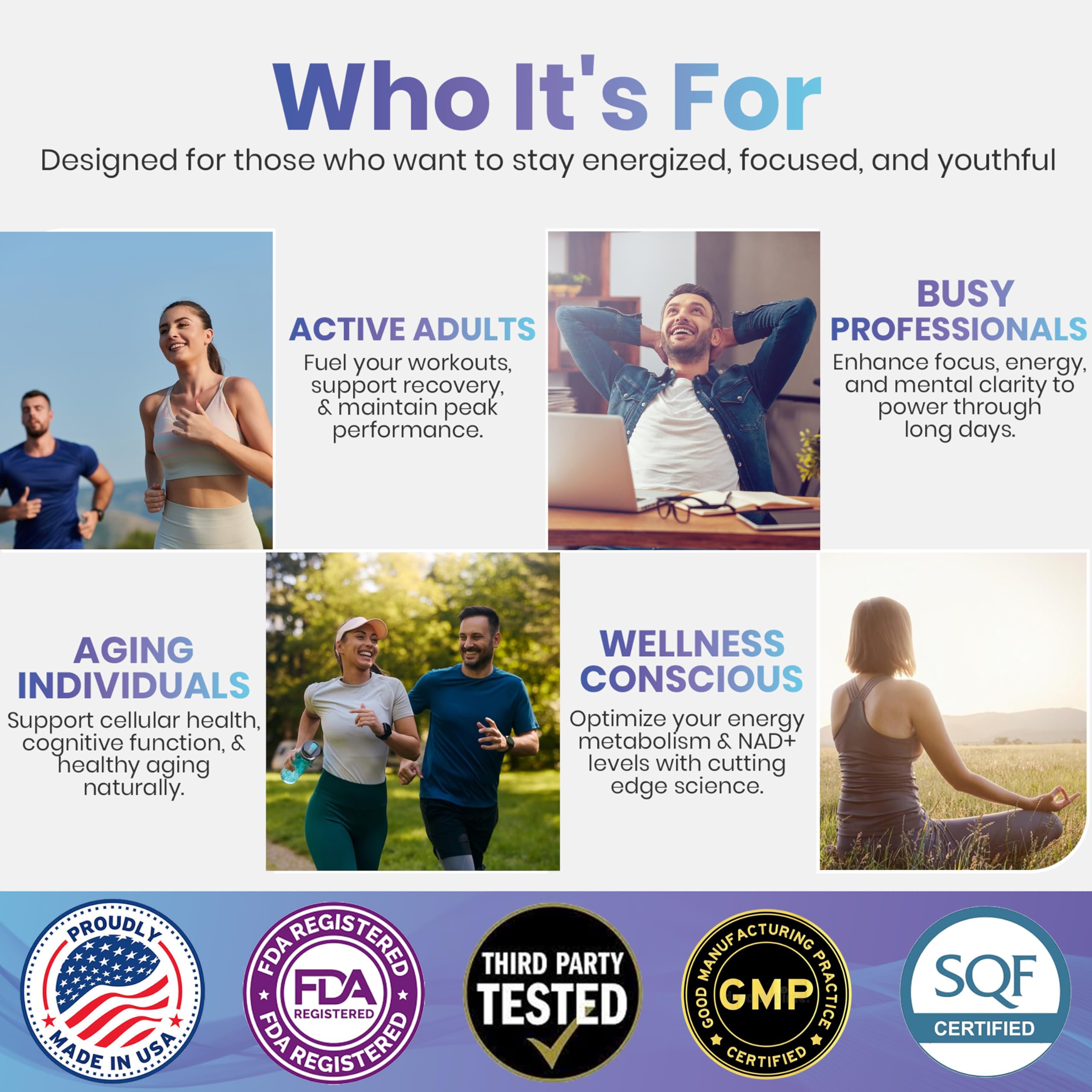 Third-party testing seal on NAD+ supplement packaging