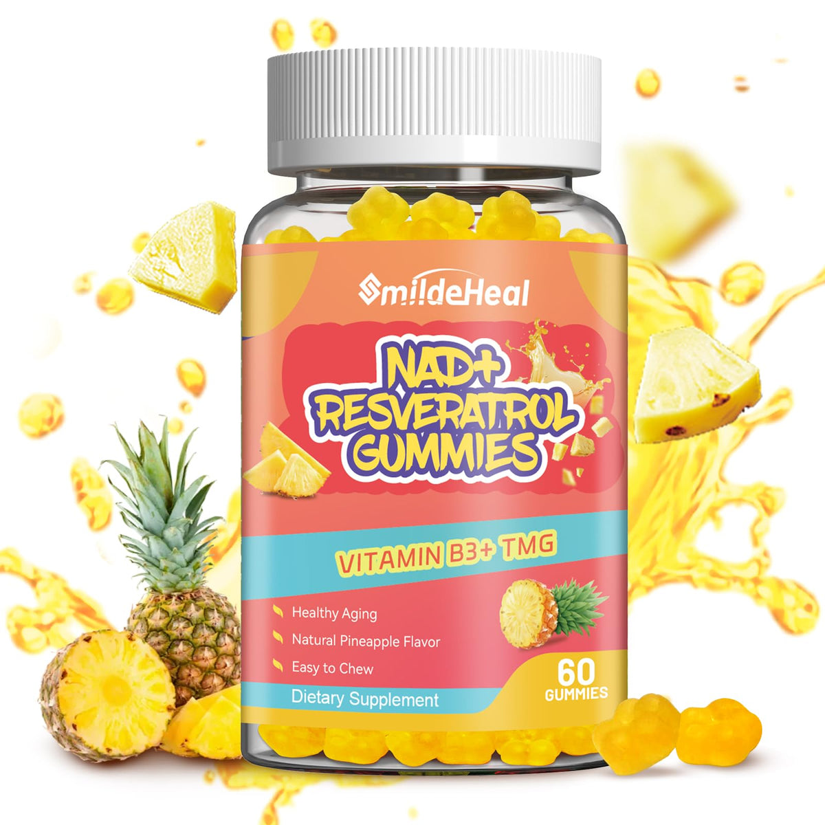 Bottle of NAD+ Resveratrol Gummies with label