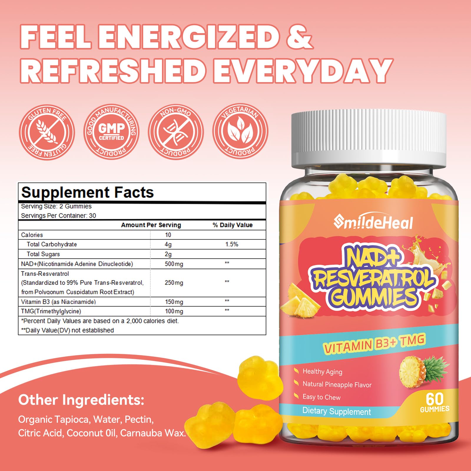 Close-up of a NAD+ Resveratrol gummy showing texture