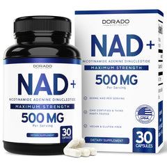 NAD+ supplement bottle with 30 vegan capsules
