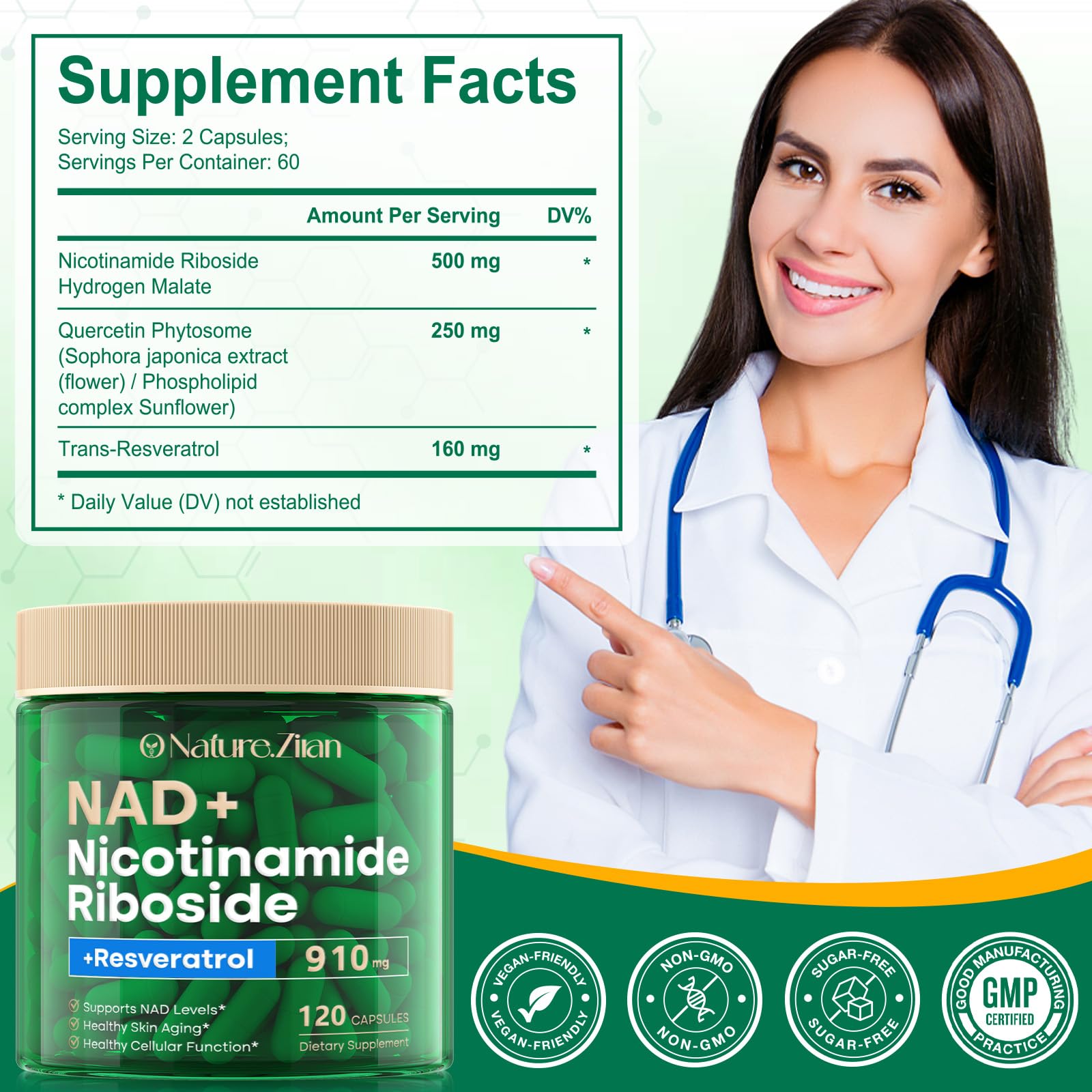 Front label and bottle of NAD+ supplement