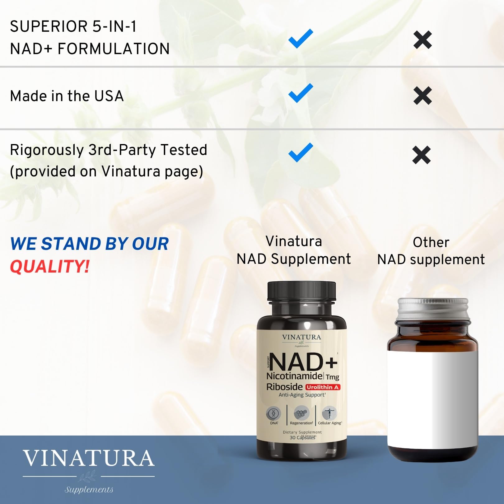 Vegan and gluten-free NAD+ supplement packaging