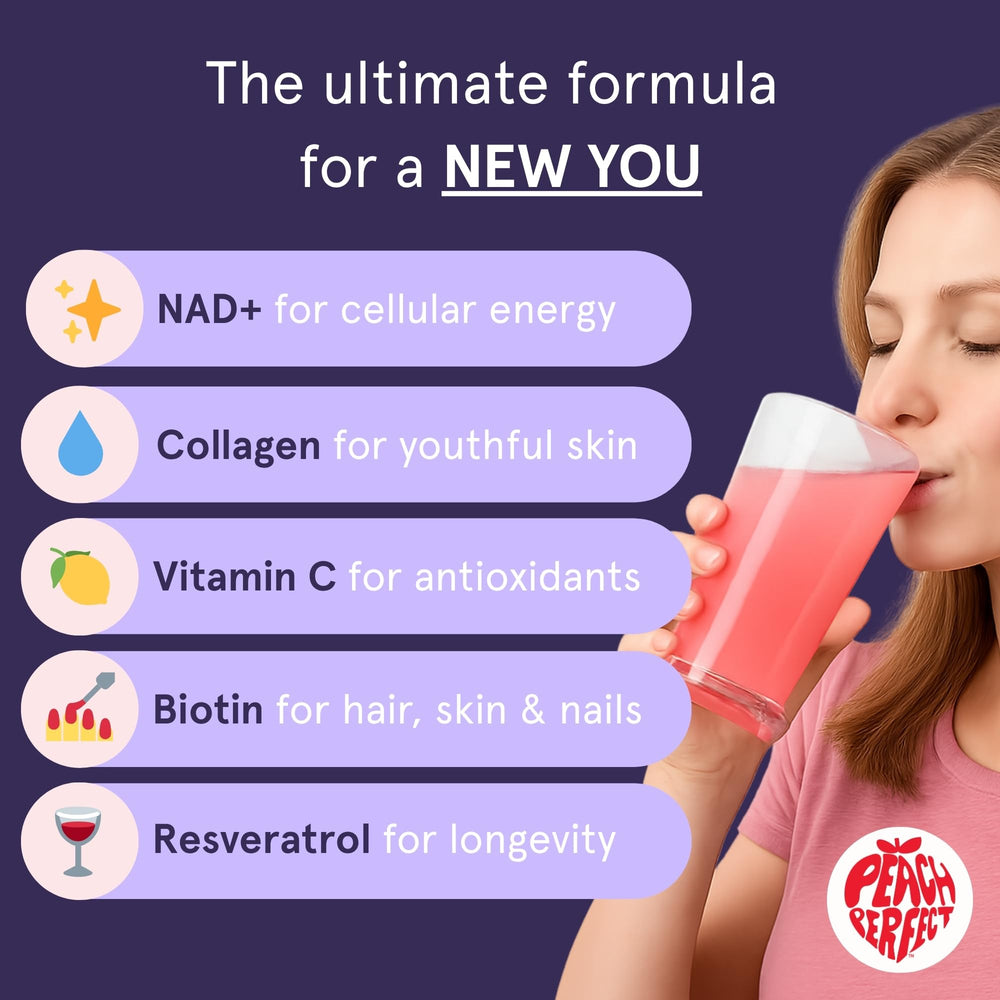 Liposomal NAD+ collagen powder dissolving in a glass of water with pink lemonade color