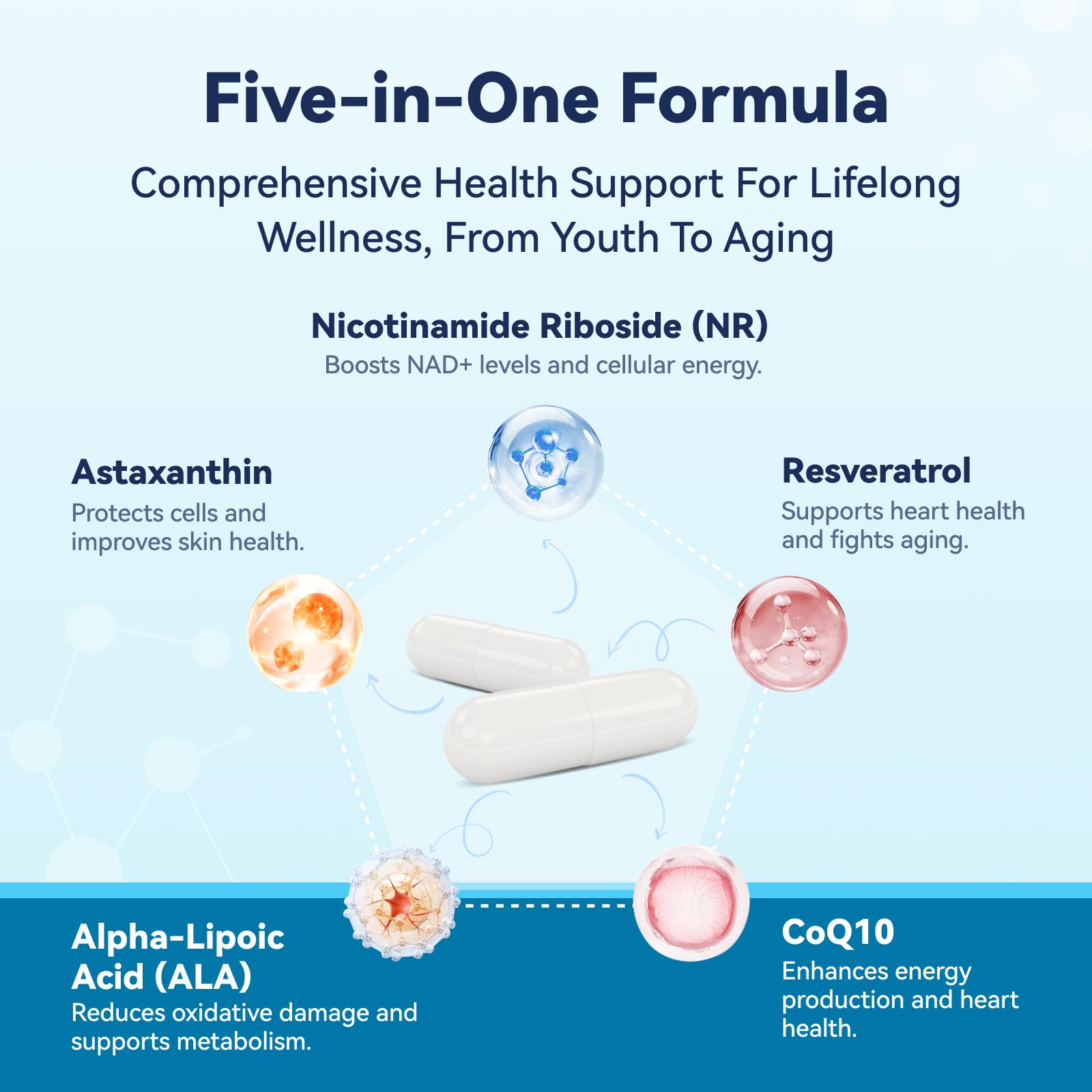 Close-up of bottle label highlighting 900mg NR and key ingredients